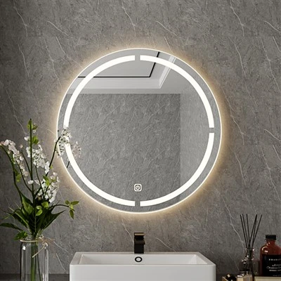 Miroir de courtoisie rond à LED pour salle de bain avec anti-buée